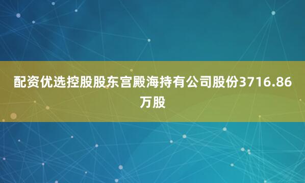 配资优选控股股东宫殿海持有公司股份3716.86万股